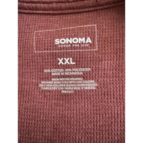 Sonoma Henley Shirt Mens XXL Burgundy Long Sleeve 3-Button Thermal Plus Size - Picture 3 of 6